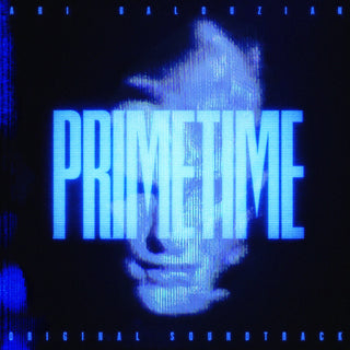 Album cover for 'Primetime Original Soundtrack' by Jeri Balouzian, featuring a stylized blue-toned face silhouette over a dark background with large glowing blue title text.