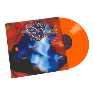 Jim Jones and the Divine Sound album on orange vinyl, showing the illustrated album cover sleeve and a portion of the translucent orange record on a white background.